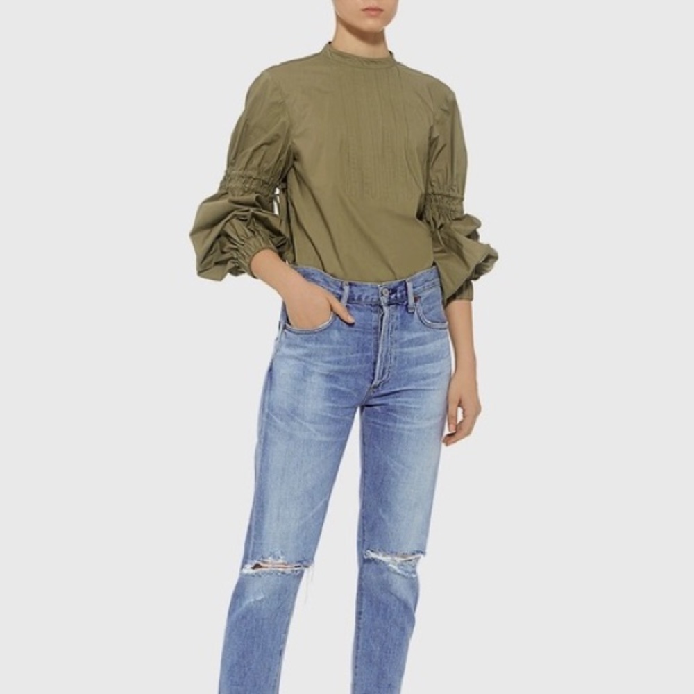 TIBI Sculpted Mock Neck Balloon Sleeve Top